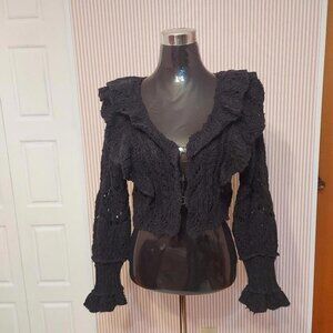 Free People Ruffled Knit Sweater Dark Academia Fairy Grunge Y2K Goth Cottagecore